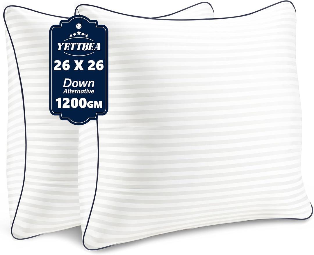 Pillows Insert 26'' x 26'' Set of 2, Decorative Euro Throw Pillows with Luxury Silky Covers for Indoor Couch, Sofa or Bed Decors, White Striped Cushion Sham Stuffer