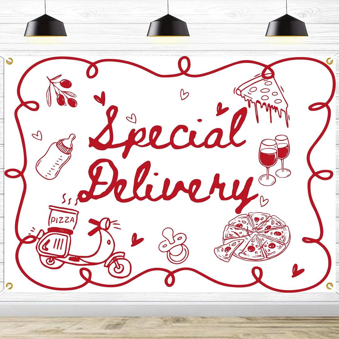 Special Delivery Pizza Baby Shower Backdrop, Italian Pizza Baby Shower Decor, Slice Slice Baby Welcome Party Banner, 7 * 5Ft