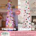 HMASYO 5 FT Pop Up Christmas Tree with Timer Lights and Decorations, White Tinsel Christmas Tree with Candy and 24 Balls Ornament, Collapsible Pencil Tree Xmas Decoration for Home, Office, Party