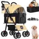 3 in 1 Pet Dog Stroller for Small Medium Dogs 10-50 lbs, Foldable Cat-Strollers for 2-Cats with Removable Carrier, Pet-Strollers for Cats with Storage Bag, Small Puppy-Stroller, Dog-Cart (Brown)