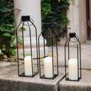 HPC Decor 22'' 19'' 16'' Lanterns Decorative w/Flickering Timer Candles- Tall Large Black Metal Candle Lanterns Set of 3- Modern Farmhouse Decor for Indoor, Outdoor, Tabletop, Porch (No Glass)