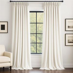 Cream Velvet Pinch Pleated Curtains 84 Inches Long for Living Room Bedroom Modern Elegant Soft Velvet Drapes with Hooks White Room Darkening Thermal WindowTreatments W40 x L84, 2 Panels Set