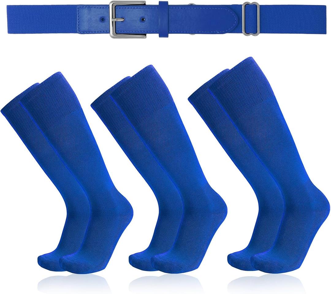 Baseball Socks and Belt Combo for Youth Adult - Softball Sock and Belt for Boys and Girls (3 Pairs of Socks & 1 Belt), Medium