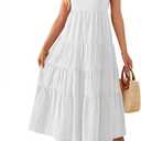 ZESICA Women's Summer Sleeveless Dress Casual Backless Loose Flowy Tiered Sundress Beach Cover up Tank Dresses (X-Large, White)