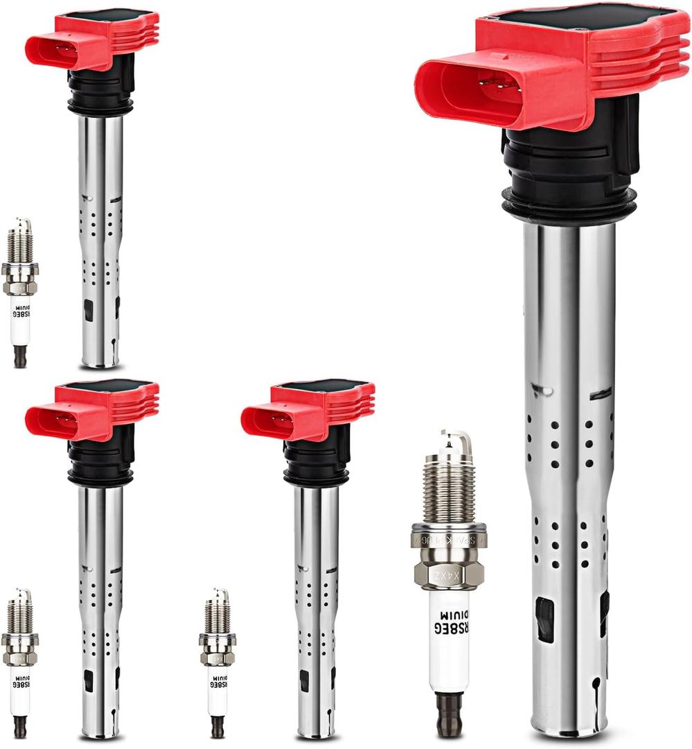 UF529 Ignition Coil & 4644 Double Iridium Spark Plug For Audi A3 A4 allroad Quattro A5 Q5 TT RS, For VW Beetle CC Eos Golf GTI Jetta Passat Tiguan Replaces# 06E905115 GN10446 C1631