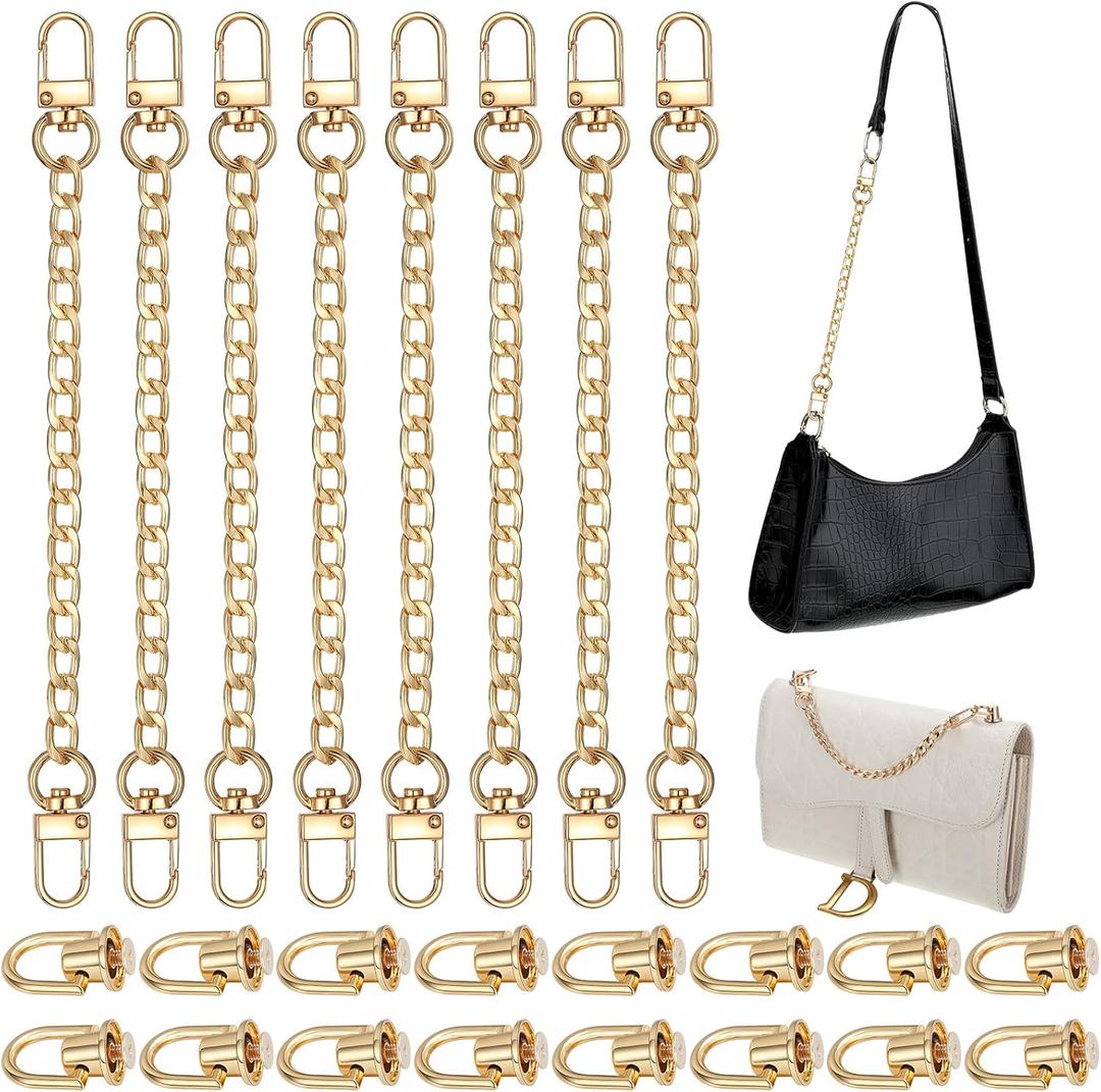 24 Pcs Purse Chain Strap Extender Studs Rivets D Ring Flat Purse Strap Extender Replacement Crossbody Conversion Kit Post Head Buttons Accessories for DIY Bag Hardware Wallet Handbags(Gold)