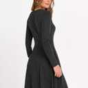 ANRABESS Women Long Sleeve Ribbed Knit Short Dresses 2026 Spring V Neck Casual Swing A Line Sweater Dress (Black, L)