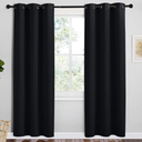 NICETOWN Bathroom Blackout Thermal Curtains and Drapes, 2 Panels, 52 inches Wide by 132 inches Long, Black, Solid Thermal Insulated Grommet Blackout Drapery Panels for Window