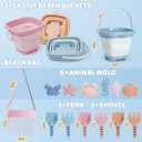 Dreamon Beach Toys Set for Kids 3-10, Collapsible Sand Buckets with Beach Molds and Mesh Bag, 3 Pack Shovels Set Sand Toys for Beach, Sandbox Travel Toys for Toddlers Kids