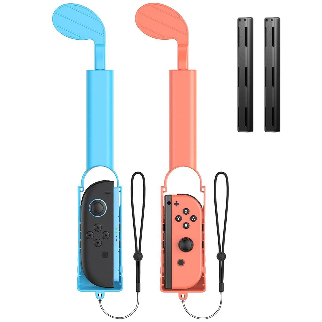 [Switch 2/1 Compatibale] 2-Pack Golf Club Hand Grips for Nintendo Switch 2/1/OLED, Hand Holder Game Accessories for Joycon, Handheld Handle for Nintendo Sports Game and for Mario Golf: Super Rush