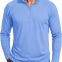 MAGCOMSEN Men's Long Sleeve Sun Shirts UPF 50+ Tees 1/4 Zip Fishing Running Rash Guard Athletic T-Shirts (Blue, S)