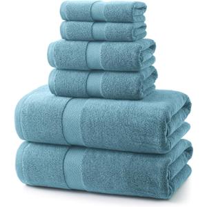 Ecolook 6 Piece Bath Towel Set,100% Cotton,Includes 2 Bath Towels 55x28 Inch,2 Hand Towels,2 Washcloths,Soft,Highly Absorbent & Quick Dry for Bathroom, Spa, Gym,Shower and Daily Use,Blue