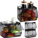 2 Pcs Stackable Mesh Fruit Basket with Lid Wall Produce Vegetable Storage Basket Onion Potato Snack Hanging Metal Wire Container for Kitchen Counter Pantry(Removable,Black,7.1" w & 11.8" l)