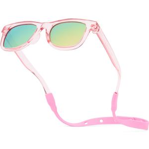 Polarized Baby Sunglasses With Strap - Unbreakable Flexible Infant Sunglasses For Toddlers Newborns 0-24 Months (Transparent Pink)