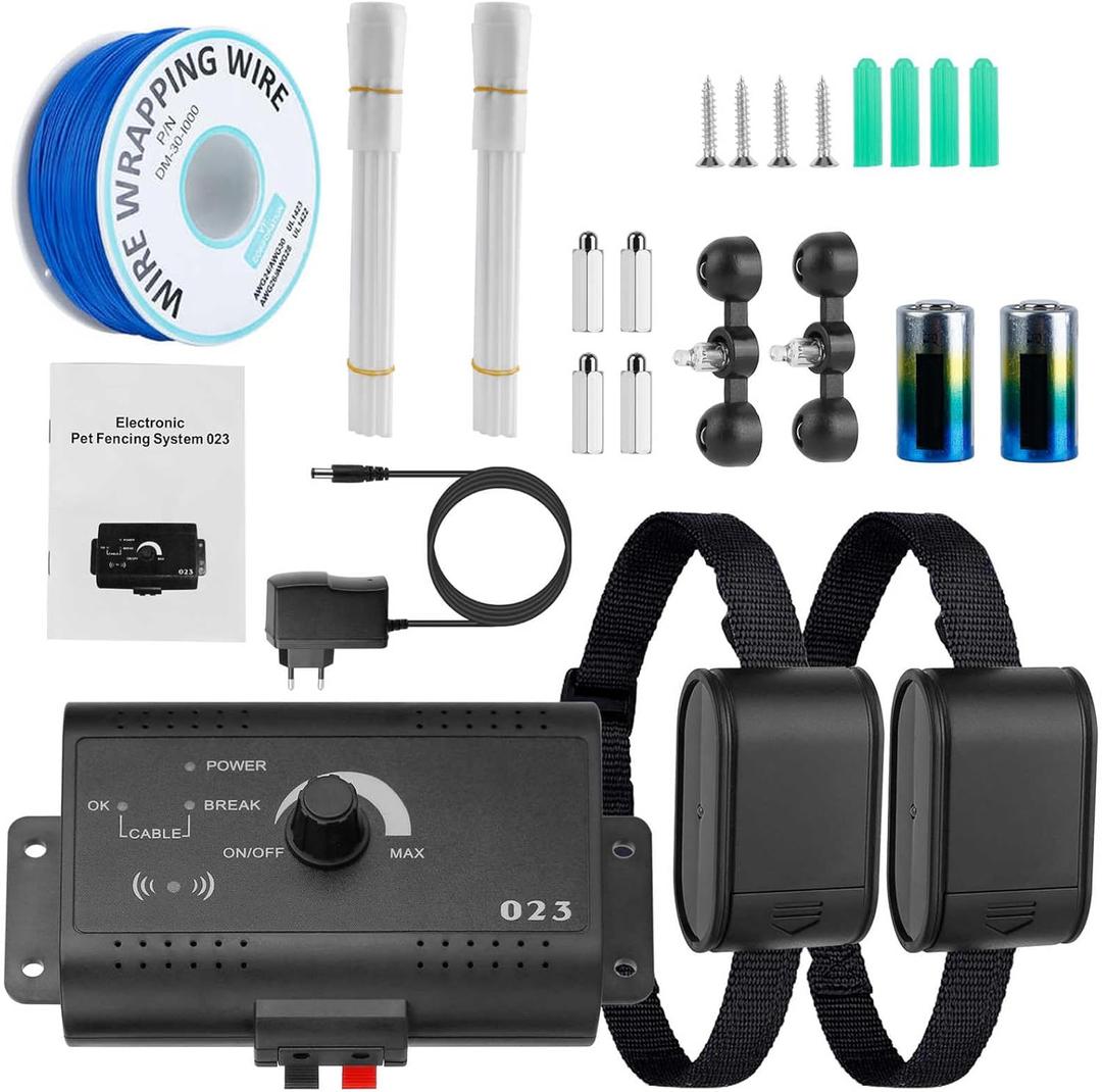 Electric Dog Fence System, 2025 Upgraded Outdoor Underground Electric Fence for Dogs, Pet Containment System W/2 Replaceable Battery Collar Receiver & 984FT Boundary Wire, Max Range 5/4 Acre