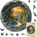 Wooden Puzzles, 3D Cave Forest Puzzle 300 Pieces, Unique Animal Shaped Wood Challenging Jigsaw Puzzles Ideal for Adults, Premium Wood Gift Box 13.4x13.3in (Large)