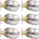6 Pack Brushed Nickel Door Knob, Round Interior Door Knobs for Hallway Closet, Non-Locking Passage Door Knobs, Keyless Door Handles for Left/Right Handle Doors