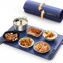 Food Warming Mat - Fast Heating Silicone Electric Warming Tray with 4 Level Temperature, Raised Feet Protects Table, Roll Up Buffet Hot Plates Heat Pad, Portable Food Warmer for Parties Home Travel (Blue)