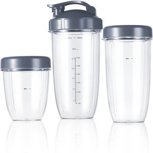 Replacement Cup Kit  18oz Short, 24oz Tall, 32oz Colossal with Flip-Top To-Go Lid and Stay-Fresh Resealable Lid  Compatible with NutriBullet 600w and Pro 900w Blenders