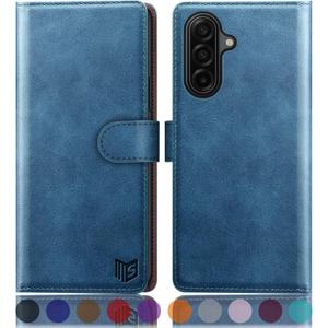 SUANPOT Compatible with Samsung Galaxy A17 5G Wallet case with RFID Blocking Credit Card Holder,Flip Book PU Leather Protective Cover Women Men for Samsung A17 Phone case Sky Blue
