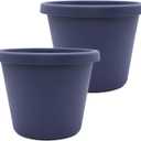 The HC Companies 24 Inch Prima Round Planter Pots with Drainage Holes and Rolled Rim, Lightweight UV-Resistant Plastic Outdoor Planters, 2-Pack Flower Pots for Garden & Home Decor, Twilight Blue