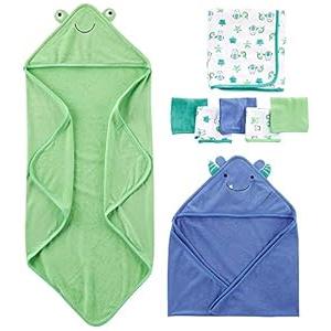 Simple Joys by Carter's Unisex Babies' 8-Piece Towel and Washcloth Set, Blue/ Green/ White, One Size