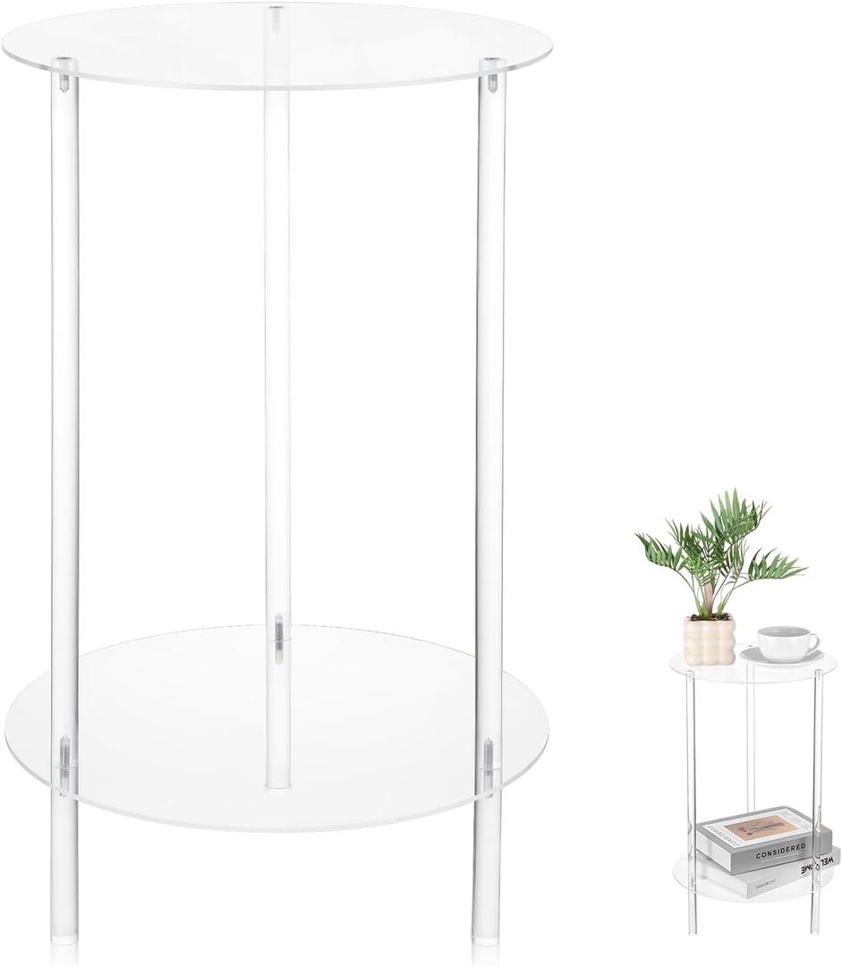 12 Inch Acrylic Detachable End Table, Round Acrylic Coffee Table, 2 Tier Multifuntional Clear Nightstand End Table for Small Spaces, Detachable Beside Table for Living Room, Bedroom, Study Room