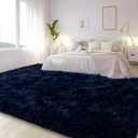 Large Area Rugs for Living Room Bedroom, 8x10 Feet Navy Blue Fluffy Shag Rugs, Ultra Soft Shaggy Plush Fuzzy Modern Indoor Throw Floor Carpet for Girls Boys Dorm Nursery Home Decor Aesthetic