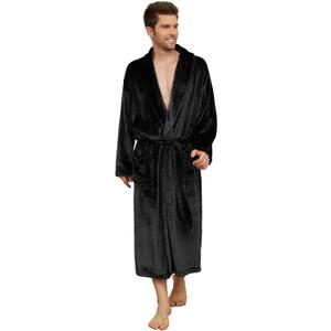 U2SKIIN Mens Fleece Robe Plush Collar Shawl Bathrobe (Large-X-Large, Black)