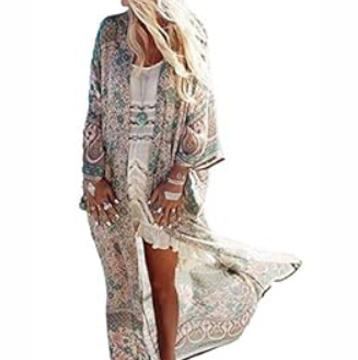 Wander Agio Womens Bikini Cover Ups Beach Casual Dress Coverup Swimsuits Long Cardigan Buttons Chiffon Blut Flower Pattern, One Size