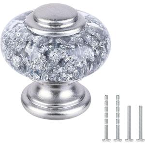 4 Pack Silver Dresser Knobs, 1-3/8 Inch(36mm) Decorative Crystal Cabinet Drawer Knobs, Vintage Round Silver Knobs and Pulls with Two Different Sizes Screws for Easy Installation