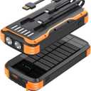 MINRISE Solar Power Bank 40000mAh, Portable Charger PD 20W Fast Charging Solar Charger Power Bank Built in 4 Cables and USB-C in/Output, Camping Essentials External Battery Pack with Flashlights