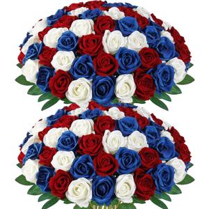 48Pcs Roses Artificial Flowers Bulk Red White and Blue Flowers 4th of July Long Stem Fake Silk Roses Flowers Patriotic Roses Flowers for Home Decor Memorial Day Independence Day Table Centerpiece