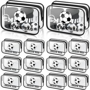 Demonwer 12 Pcs Soccer Snack Bags for Team Gifts Black Soccer Goodie Treat Clear PVC Candy Pouch Bags with Zipper for Team Birthday Sport Party Favors