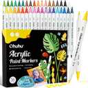 Ohuhu Acrylic Paint Markers Dual Tips: 36 Colors Brush & Fine Paint Pens High Opacity Acrylic Markers Waterproof Lightfast for Christmas Gifts Rock Painting 3D Prints Egg Wood Glass Ceramic DIY Crafts