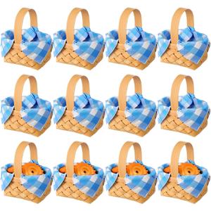 Geelin 12 Pcs Mini Flower Girl Basket Mini Woven Baskets with Handles 20 Sheets Paper Napkins Wood Chip Flower Fruit Picnic Holder Chip Bucket for Wedding Party Gifts Baby Shower Birthday Decoration (3 x 3 x 2 Inches, Blue)