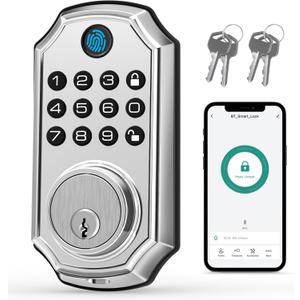 LOCK&SOLVER Keyless Entry Door Lock, Smart Lock for Front Door, Keypad Fingerprint Doorlock, App Remote Control, One-Time Code, Auto Lock, Easy Installation with Video Guide, Rust-Resistant Zinc (Satin Nickel)