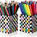 Gueevin 2 Pcs Smile Face Pen Holder for Desk Double-sided Wooden Bow Pencil Holder Cup Desk Organizer for Back to School Storage Teacher Gift Classroom Decoration, No Assembly Required