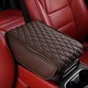 Car Armrest Cushion Pad Auto Center Console Cover with Storage Bag Memory Foam Arm Rest Console Pad Leather Universal Fit for Most Vehicles (Thick Pad, Brown)