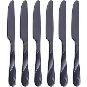 Black Dinner Knife Set, 9.2-inch Stainless Steel Shiny Black Dinner Table Knife Silverware, Set of 6