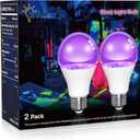 ORALUCE LED Black Light Bulb, 60 Watt EquivalentA19 UV Light Bulb UVA Level 385-400nm, E26 Blacklight for Body Paint, Party, Halloween, Fluorescent Poster, 2 Pack
