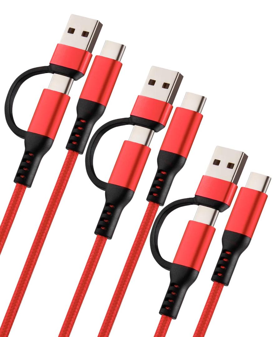 2-in-1 USB C to USB C 60W Fast Charging Cable USB to USB C3Pack 9.8FT  Braided Type C Charger Cord for iPhone 15 16 Pro Max, for Samsung Galaxy S24 S23,Tablets, laptops and More Red
