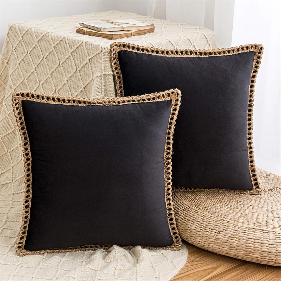 AQOTHES Set of 2 Velvet Decorative Throw Pillow Covers 18x18 Inch, Farmhouse Black Throw Pillows for Couch Sofa Bed Home Living Room Decor