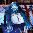 yosager Halloween Scary Yard Decorations, Electric Crawling Ghost Long Hair Horror Voice Skeleton, Creeping Prop for Theme Park, Bar Haunted House Props Horror Layout Party Decor
