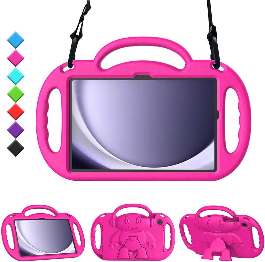 Kids Case for Samsung Galaxy Tab A9 Plus 11" Tablet, with Shoulder Strap, Shockproof Handle Stand Protective Cover for Samsung Galaxy Tab A9+ 11 Inch 2023(SM-X210/X216/X218), Pink