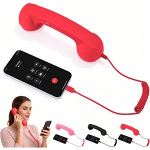 Retro Phone Handset for iPhone & Android, Cell Phone Receiver with Microphone & Speaker,Retro Phone Handset,Comfortable Retro Telephone Style Landline Handle Receiver Cell Mobile Phones (Red)