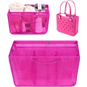 OUTXE Beach Bag Organizer Compatible with Baby Bogg Bag Accessories Inserts, Lightweight Mesh Insert Divider Pouch for Small Bogg Bags, Beach Tote Bags Insert for Organizing (Medium, #2-Haute Pink)
