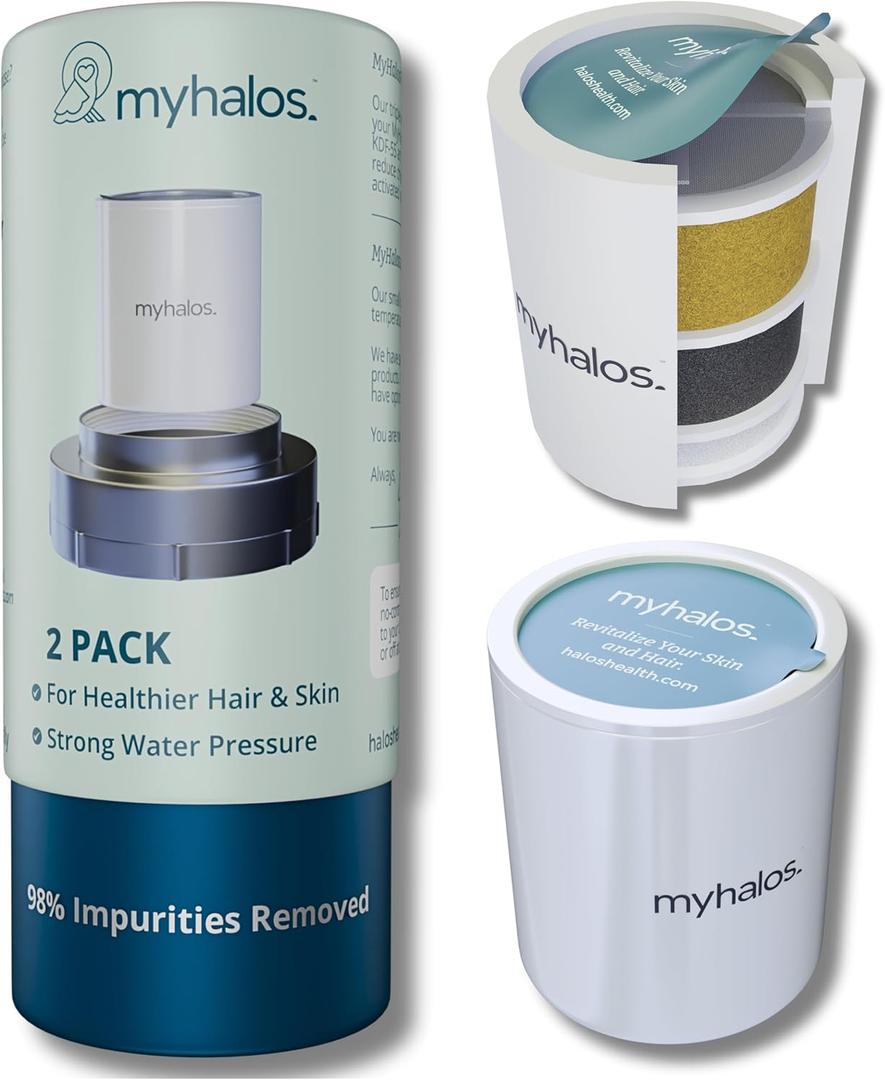 2 Pack - MyHalos Fixed Hard Water Shower Filter Cartridge Replacement - Home, Travel Power Filtered Shower Head Filter, Chlorine & Heavy Metal Removal - Water Softener, High Pressure- 6 Months Worth