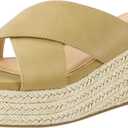 PIZZ ANNU Women's Misty Criss Cross Platform Wedge Sandals Open Toe Espadrille Heels Sandals for Casual Summer Slide Shoes (7, Camel)