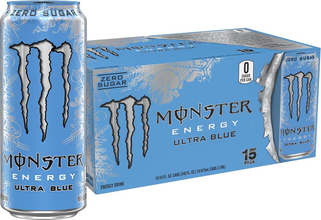 Monster Energy Ultra Blue, Sugar Free Energy Drink, 16 Ounce (Pack of 15) (EXP 07/12/25)